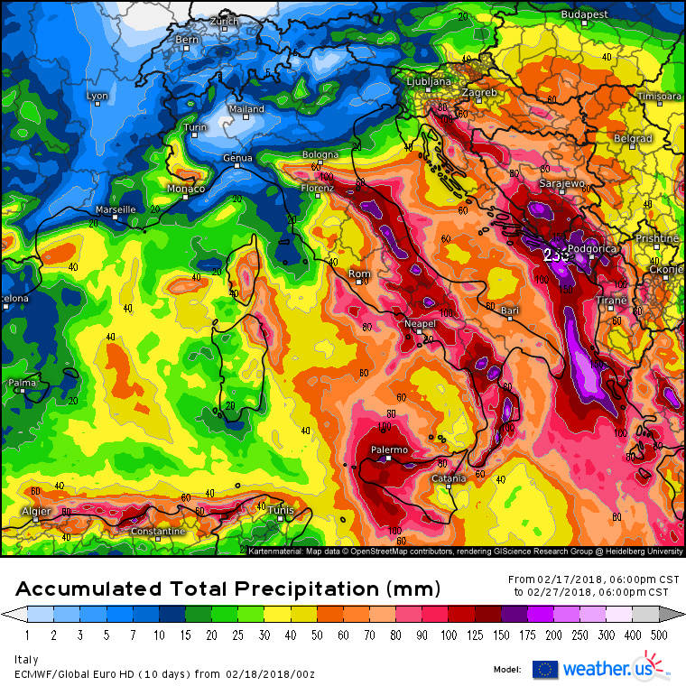 Mappe ecmwf pioggia e neve 10 gg. Italia nel mirino. Us_mod27