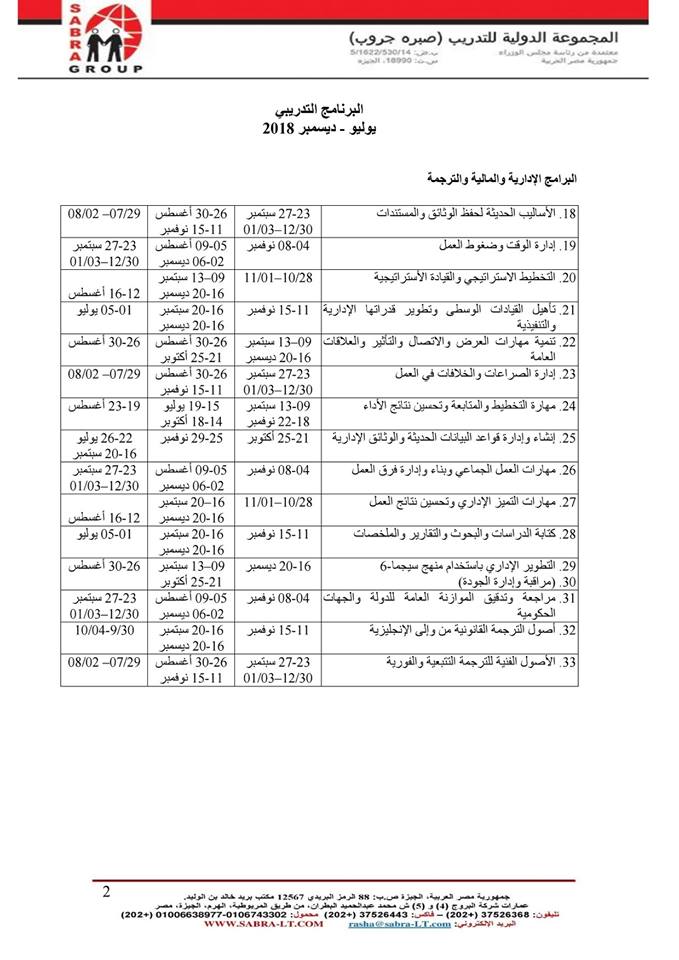 البرنامج التدريبي الاداري والمالي والترجمة  يوليو – ديسمبر 2018 33193222