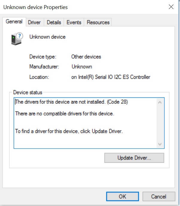 Win10 Pro install - missing driver (unknown device) Unk210