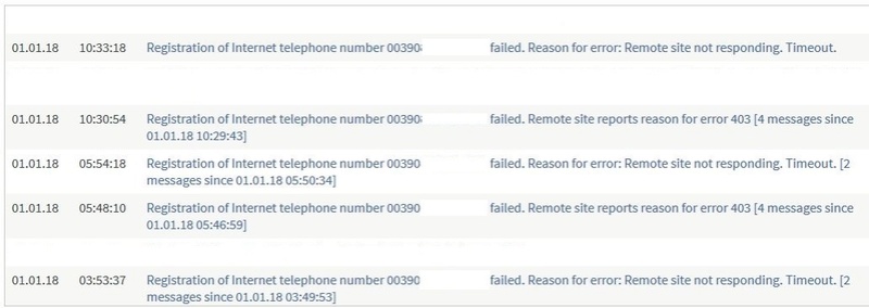 TimeOut e/o reason code 403 per Registrazione numero telefonico Fritz11