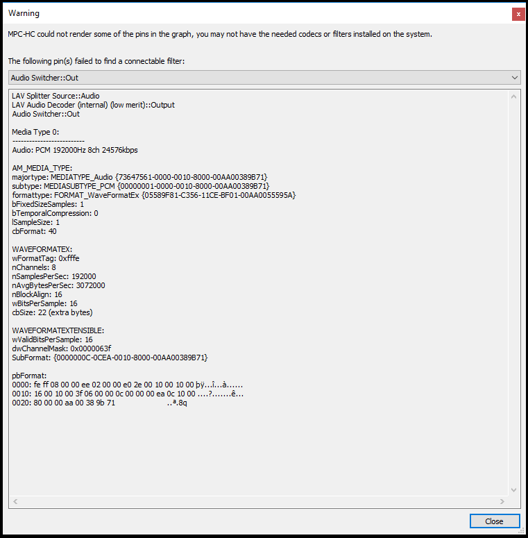 How to configure MPC-HC from my PC to get a correct audio output to my AV receiver? Error_10