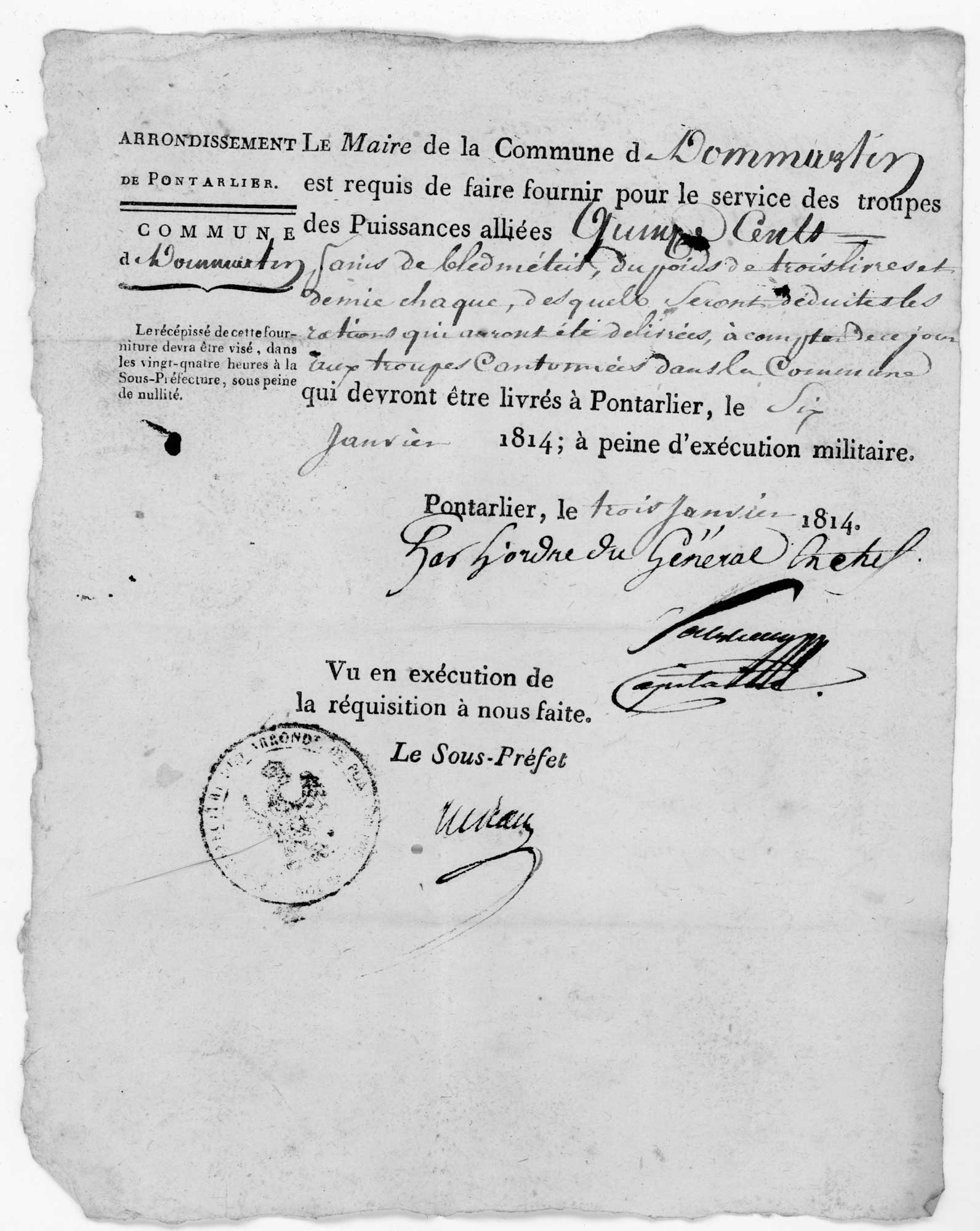 2 liasses de documents liés à l'activité "militaire" Pontarlier Ier Empire  Doc_li12