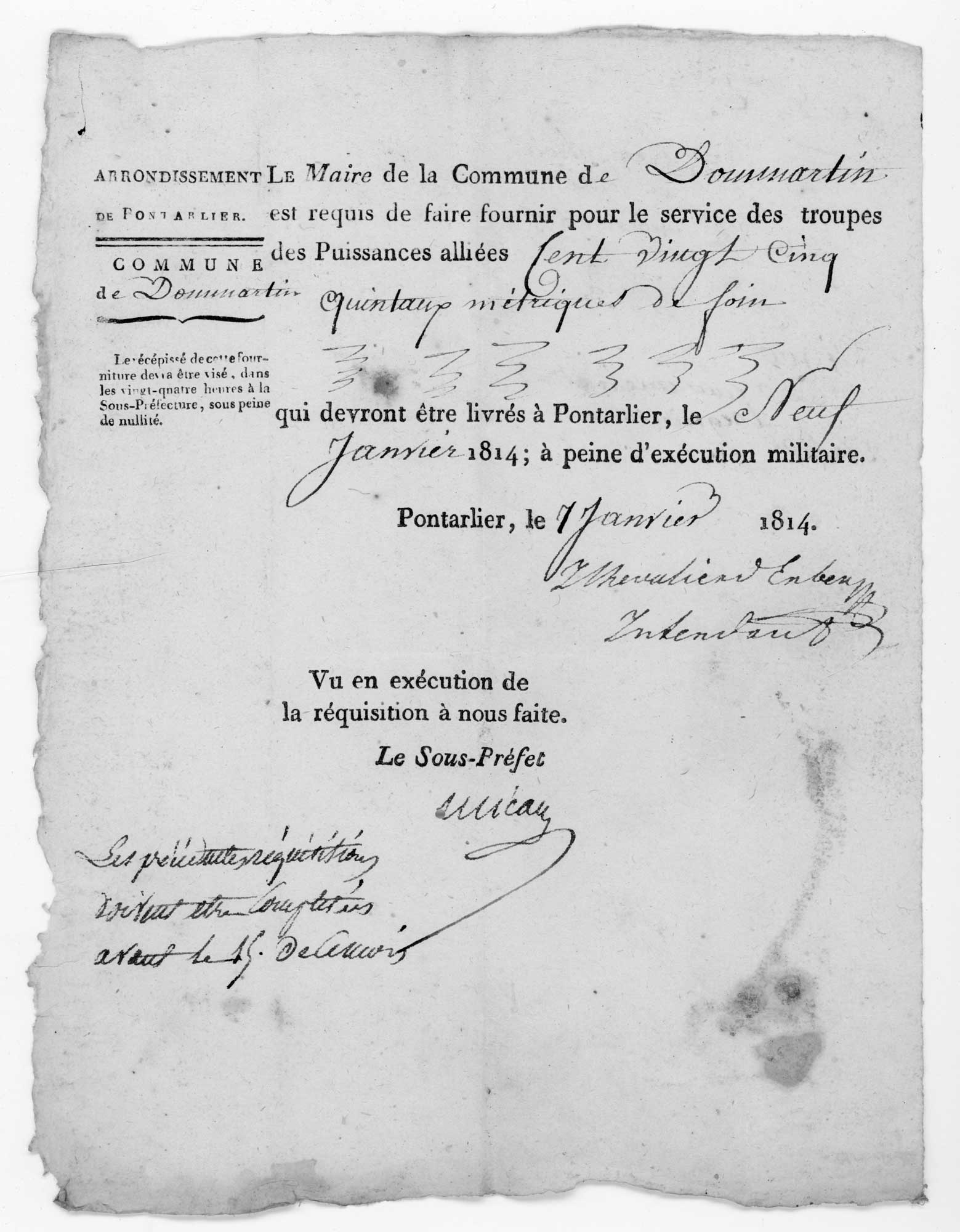 2 liasses de documents liés à l'activité "militaire" Pontarlier Ier Empire  Doc_li15