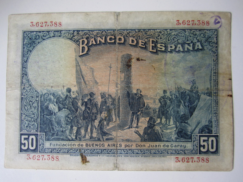50 pesetas de Alfonso XIII de 1927. Con sello de caucho. Img_7032