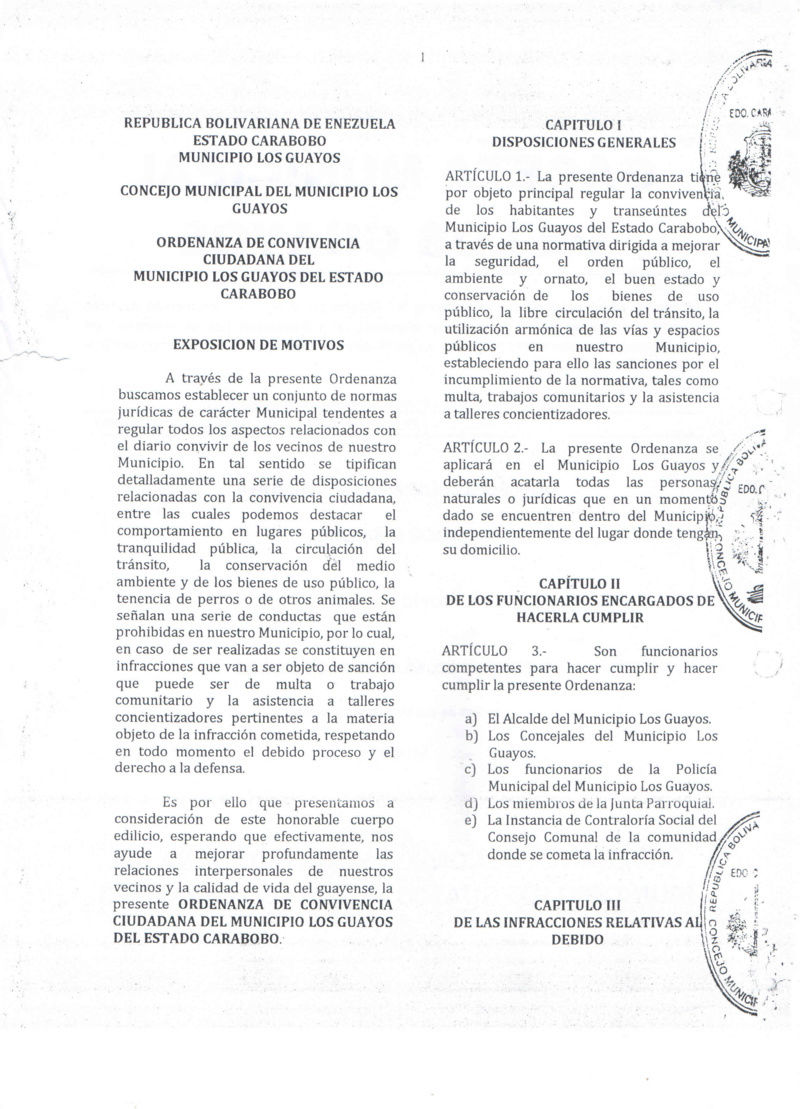 Ordenanza de Convivencia Ciudadana que rige en Los Guayos Pag0210