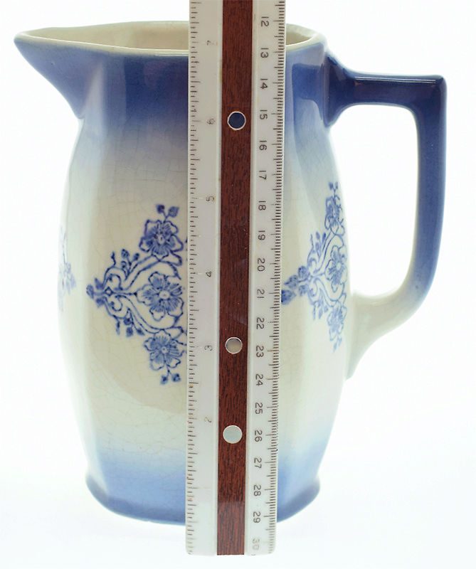 ID Blue White Pitcher with Decorative Pattern Rectang Salt Glaze? Art Deco? Pictur11