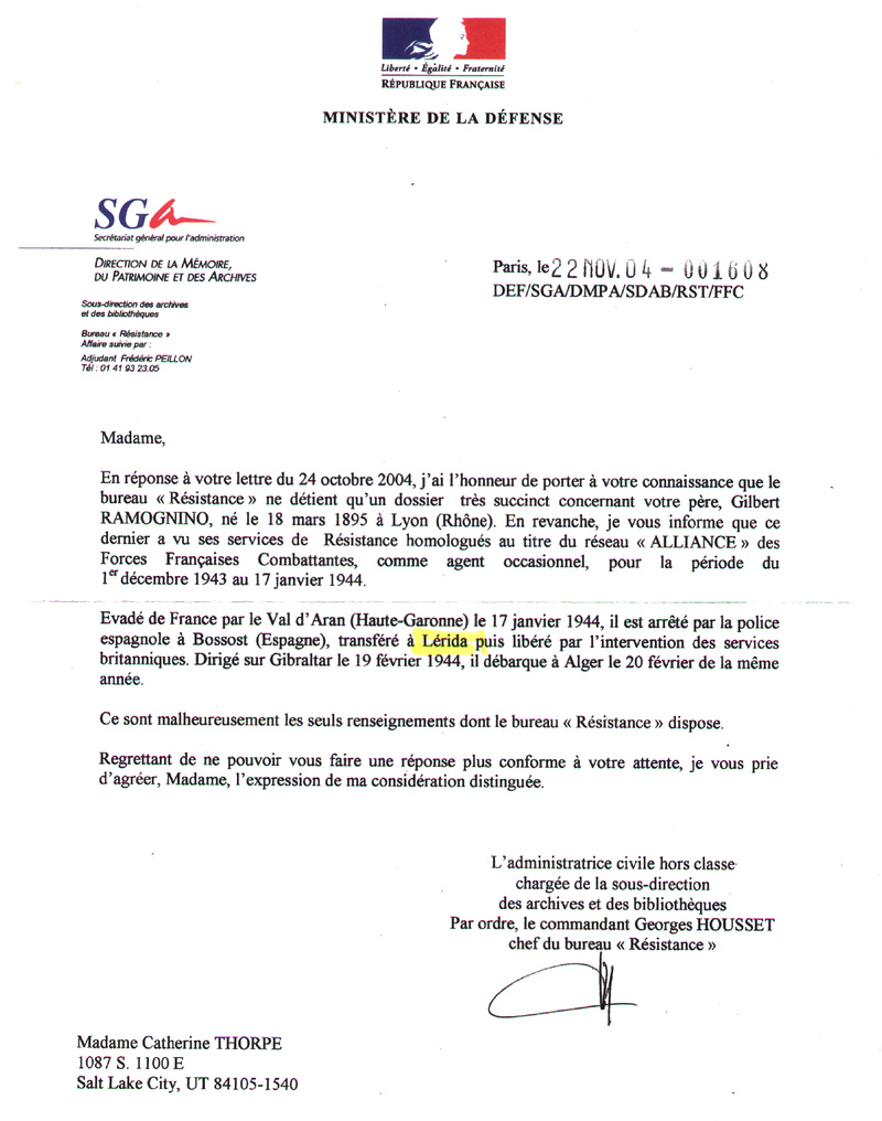 recherche sur Monsieur RAMOGNINO 1e groupe des commando de France Minist10