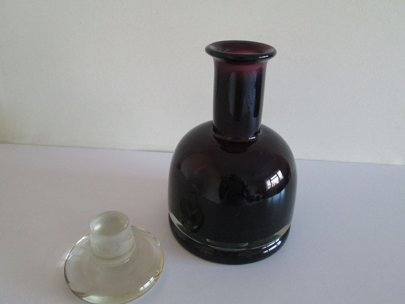 Heavy bell shaped amethyst decanter paper label to base no 73231 please ID Img_0820