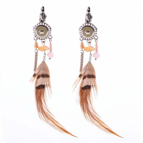 Boucle d'oreille attrape rêves plume  Beige_12