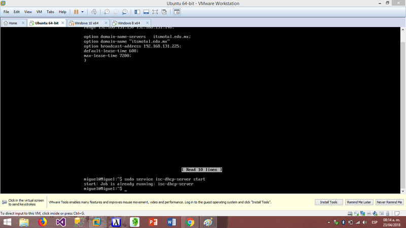 Instalación y configuración del servicio DHCP en ubuntu server 14.0  Dhcp610