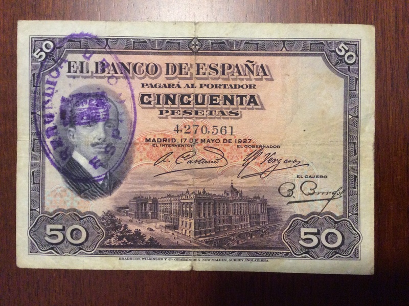 50 pesetas de Alfonso XIII de 1927. Con sello de caucho. Img_0618