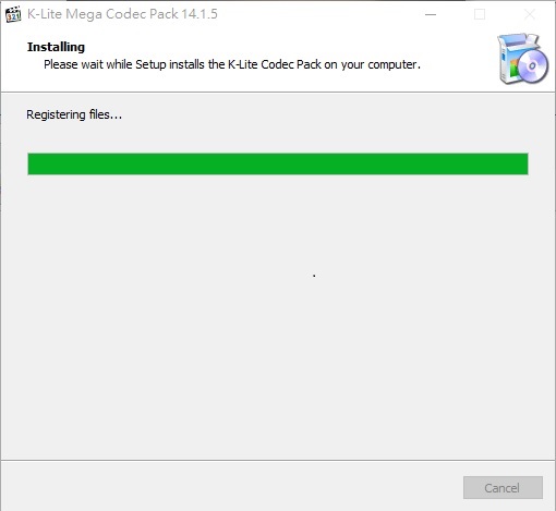 Installation problem of K-Lite Mega Codec Pack 14.1.5 stop at "Registering files..." K-lite10