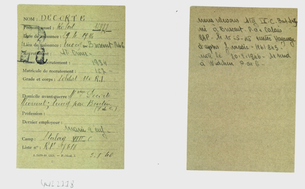 Documents STALAG concernant mon grand-père Cci24010