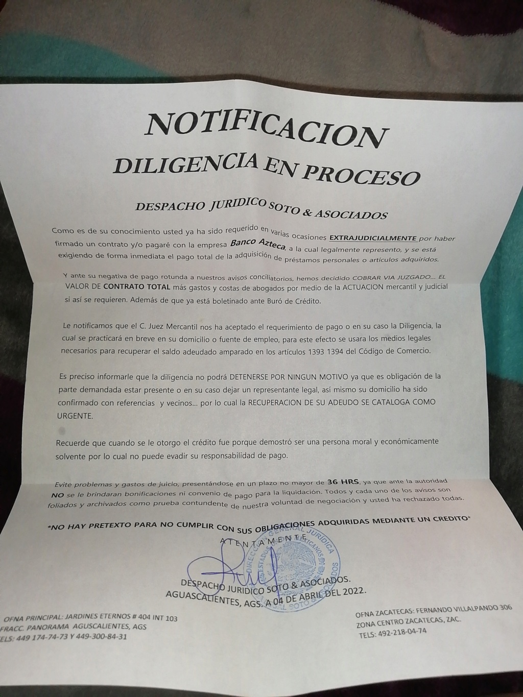 Acoso y ostigamiento por despacho jurídico y Banco Azteca  16497713