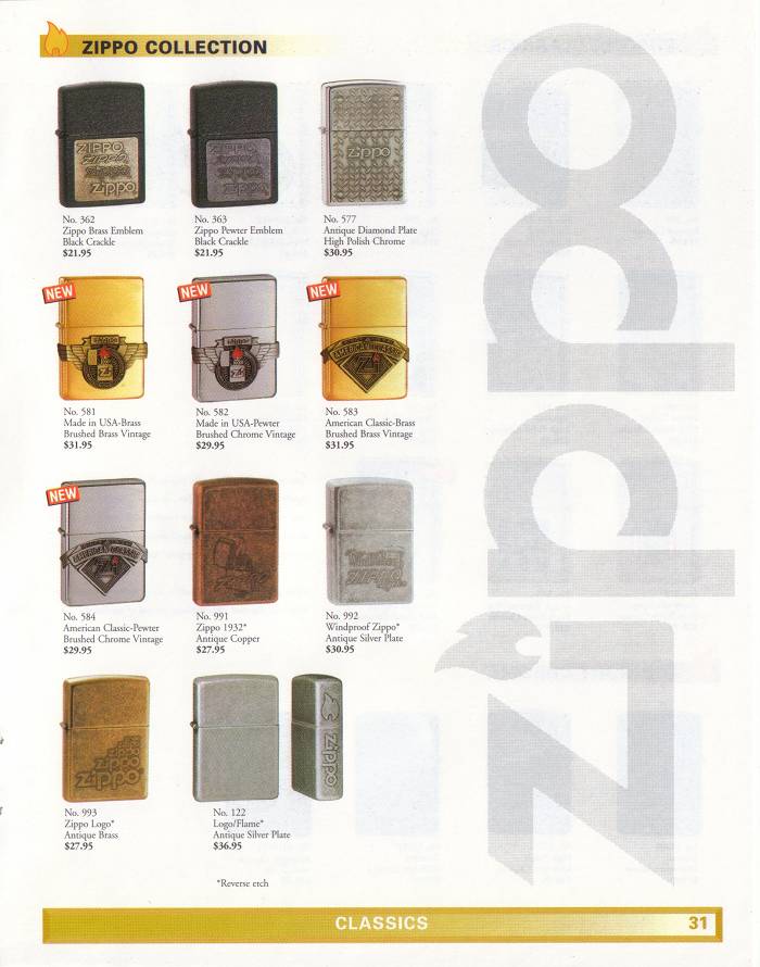 CATALOGUE - Catalogue ZIPPO 1999 Complete line (version américaine) 3311