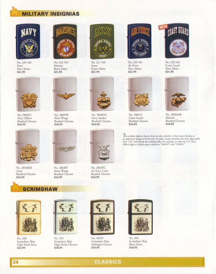 Catalogue ZIPPO 1999 Complete line (version américaine) 3611