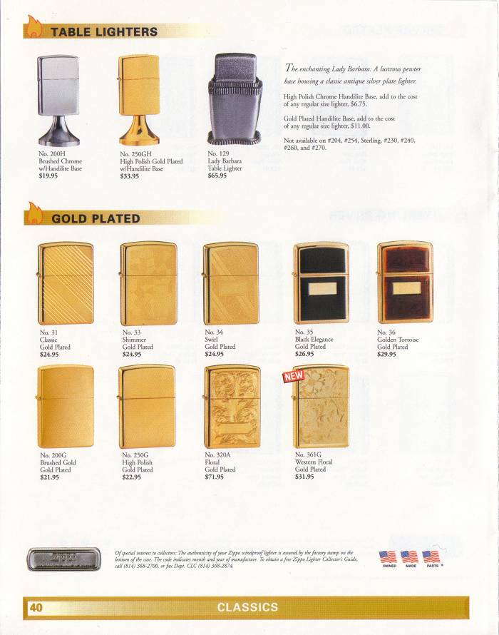 CATALOGUE - Catalogue ZIPPO 1999 Complete line (version américaine) 4211