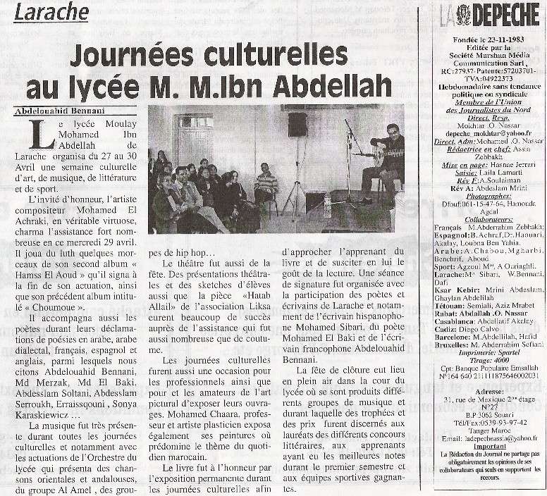 Journes culturelles du lyce M.M.Ibn Abdellah  La Dpche de Tanger Scan0010