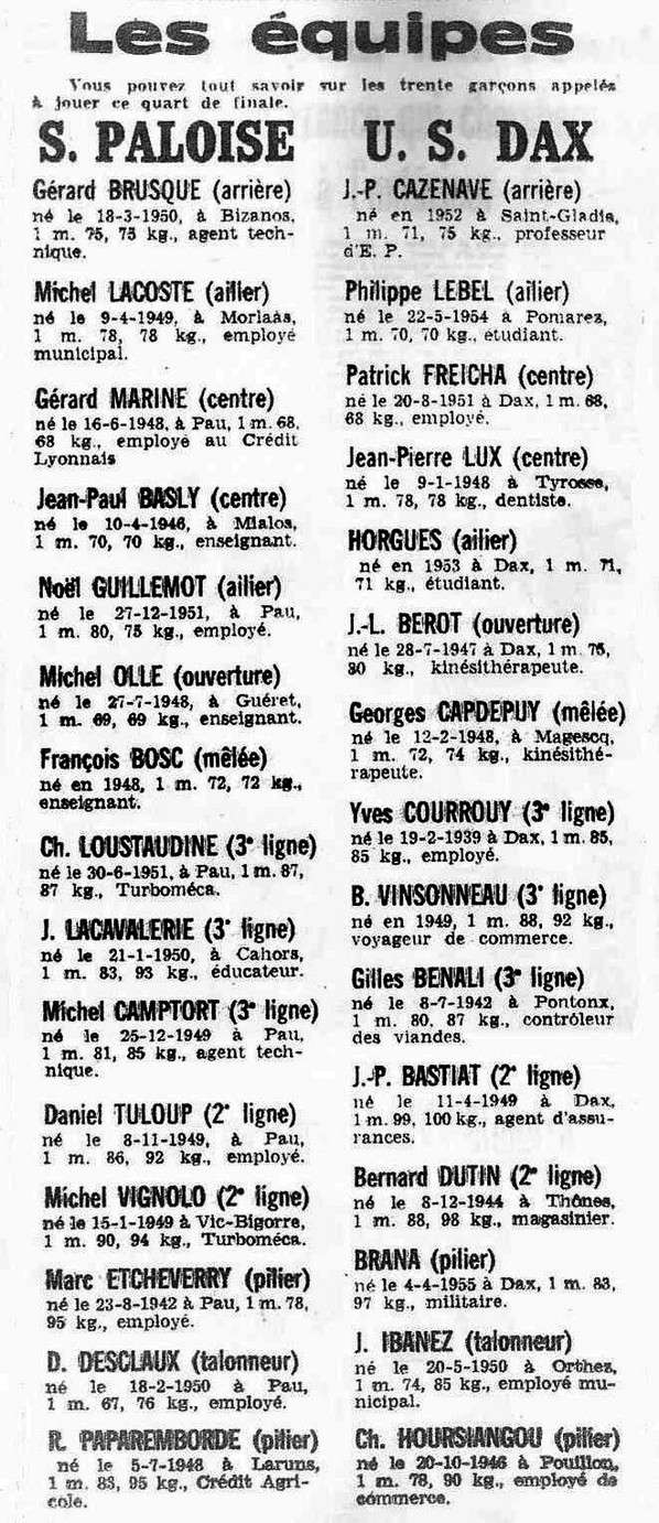 PAU - DAX, 7 Avril 1974, 1/4 de finale 1re Division  Tarbes Img05710