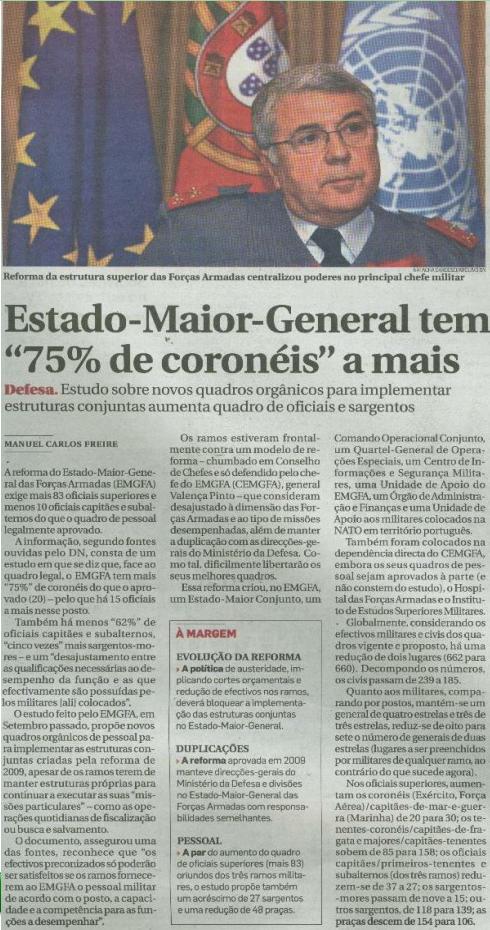 Defesa Estado-Maior-General tem "75% de coronéis" a mais Cor11