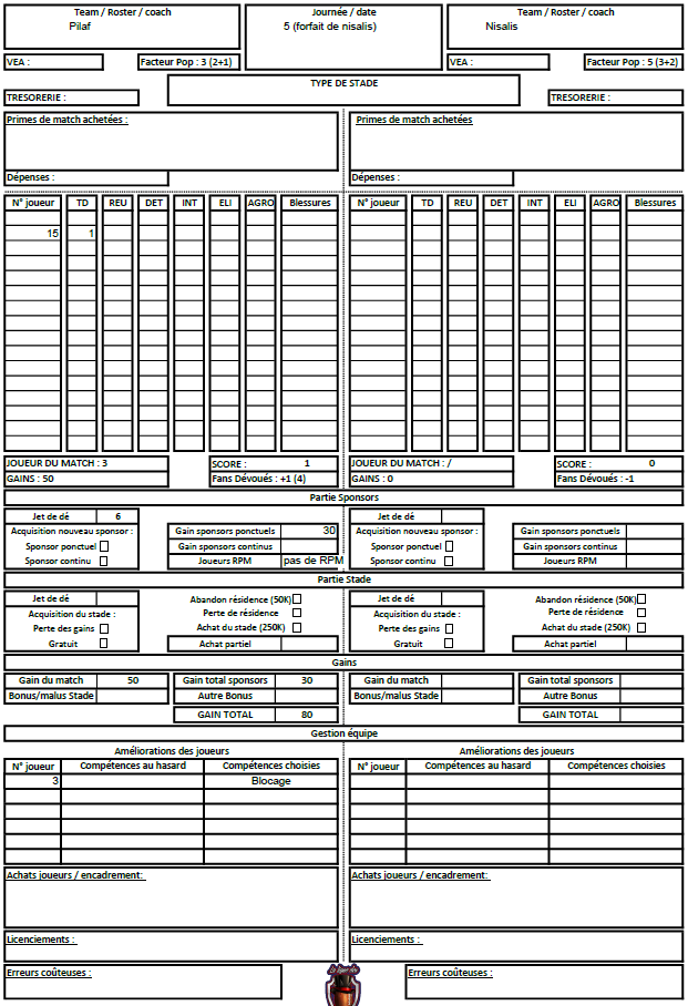 feuilles de matchs J6 J611