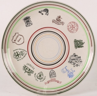 DC logo on Crown Lynn plate - advertising ware 23610