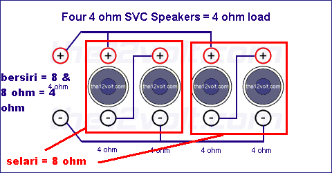 Wirring speaker 8 biji guna amp 2 channel 4_4ohm10