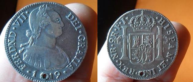 2 Reales de Fernando VII con busto de Carlos IV. 1161
