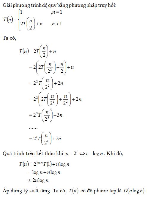 Giải phương trình đệ quy T(n) = 2T(n/2) + n nếu n>1 và T(1) = 1 Giai_p11