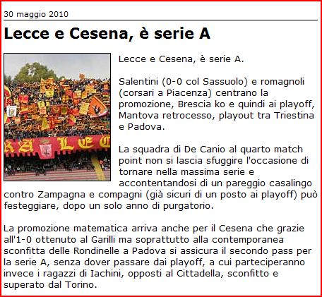 SITUAZIONE ALL'ULTIMA GIORNATA DI SERIE B 2009/10 Cattur11