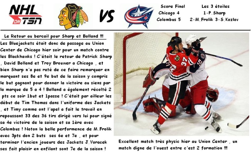 Colombus vs Chicago  ' on TSN 20h30  Chi_4_10