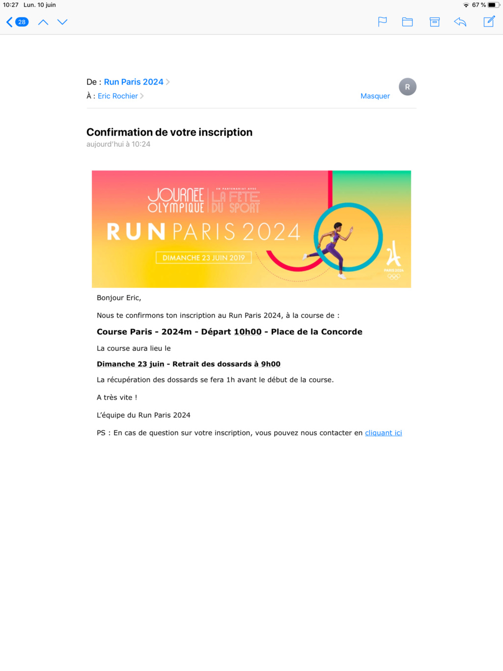 Le dimanche 23 juin: run de 2024m pour les Jo de paris  93c70a10