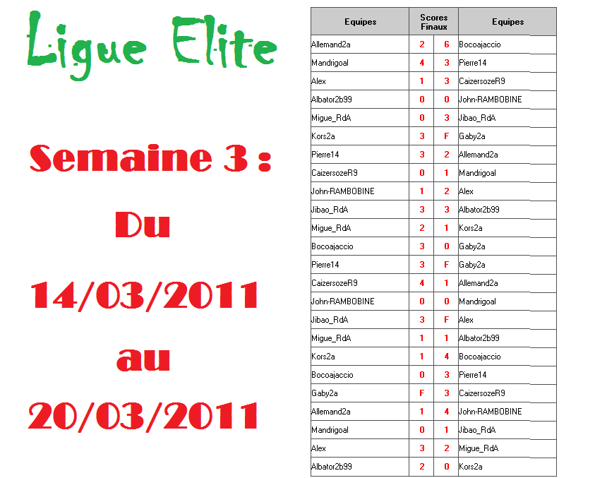 Calendrier Ligue ELITE -- Saison 2 -- Semain26