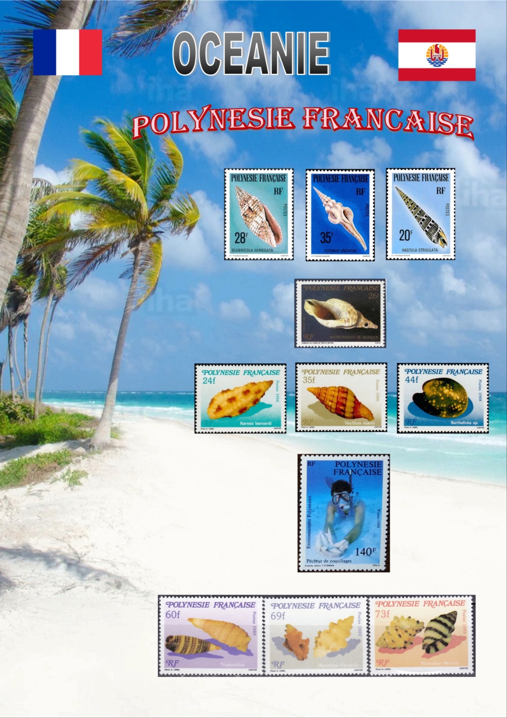 Les coquillages par les timbres - Tome OCEANIE - POLYNESIE FRANCAISE P 27 à 29 Page3910