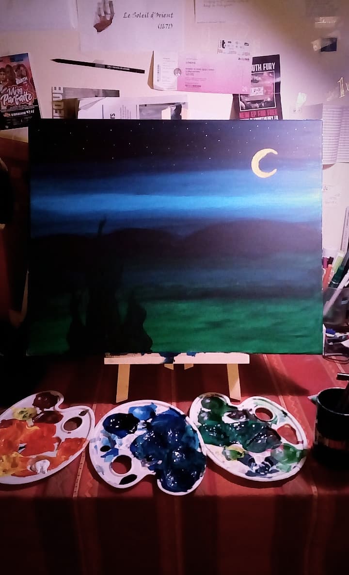 Peinture paysage de nuit à l'acrylique  38085310