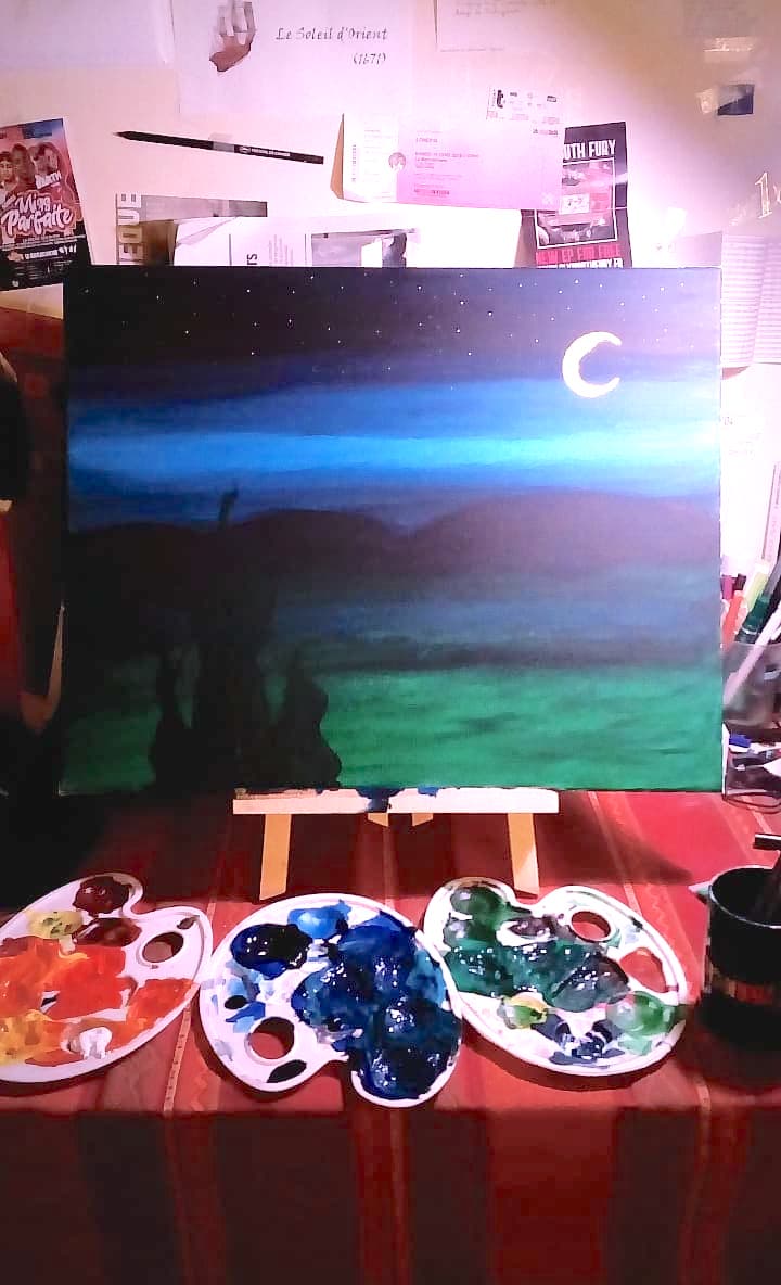 Peinture paysage de nuit à l'acrylique  38085311