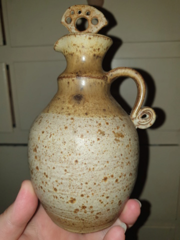Stoneware jug with holey stopper marked with symbol  20210715