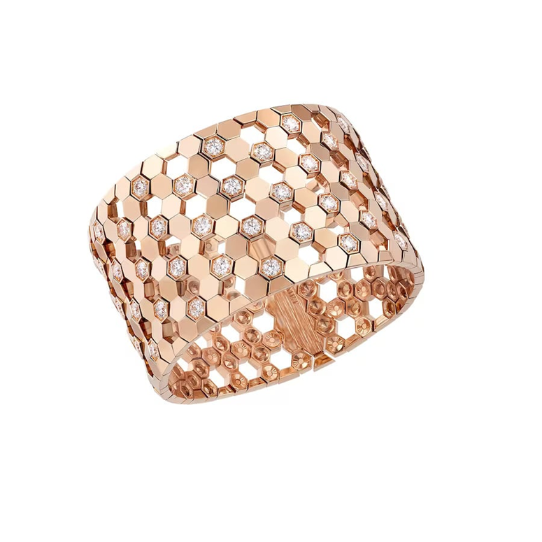 Wide rose gold bracelets paved with diamonds. Eye-catching designs 2024 1----152