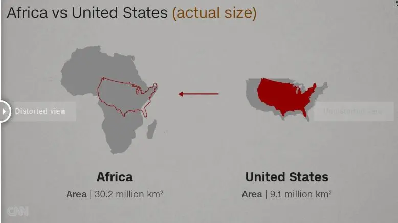 تصور الحجم الحقيقي لأفريقيا.. لماذا تصوِّر الخرائط الغربية القارة السمراء صغيرة للغاية؟ 727