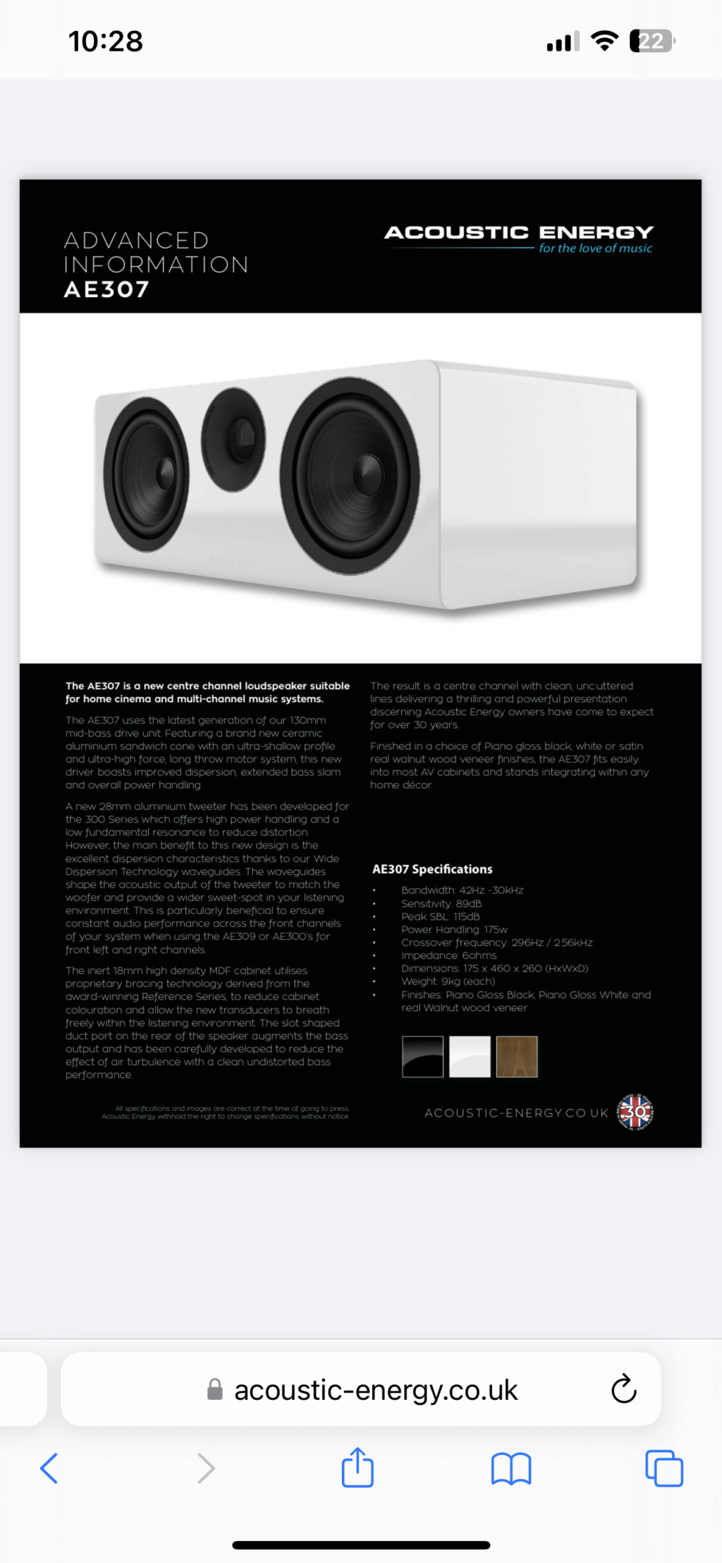 Acoustic Energy AE 307  center Speaker Img_4310