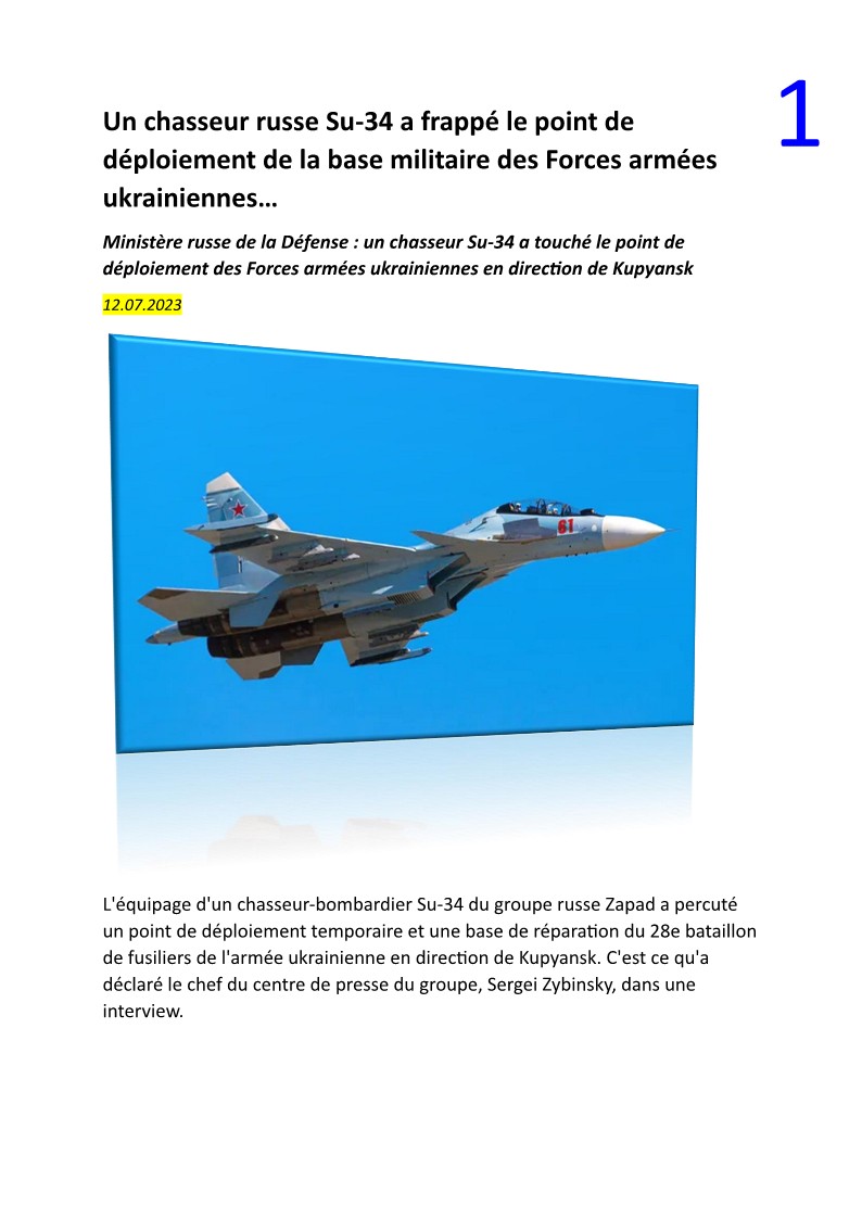 Un chasseur russe Su-34 a frappé le point de déploiement de la base militaire des Forces armées ukrainiennes… Doc10510