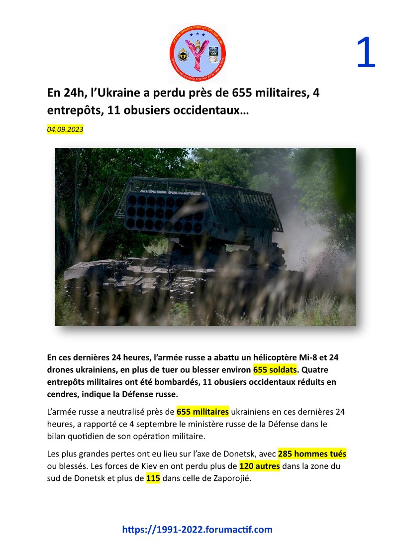 En 24h, l’Ukraine a perdu près de 655 militaires, 4 entrepôts, 11 obusiers occidentaux… Doc40110