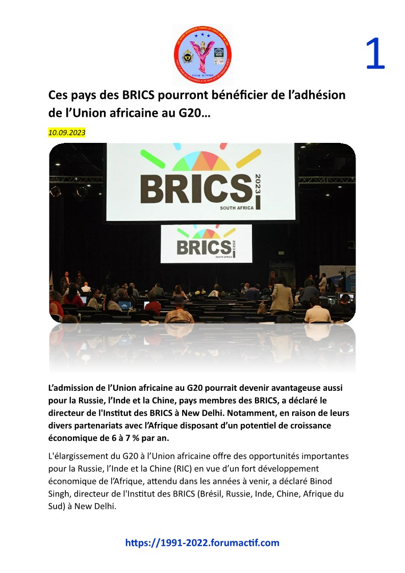 Ces pays des BRICS pourront bénéficier de l’adhésion de l’Union africaine au G20… Doc43810