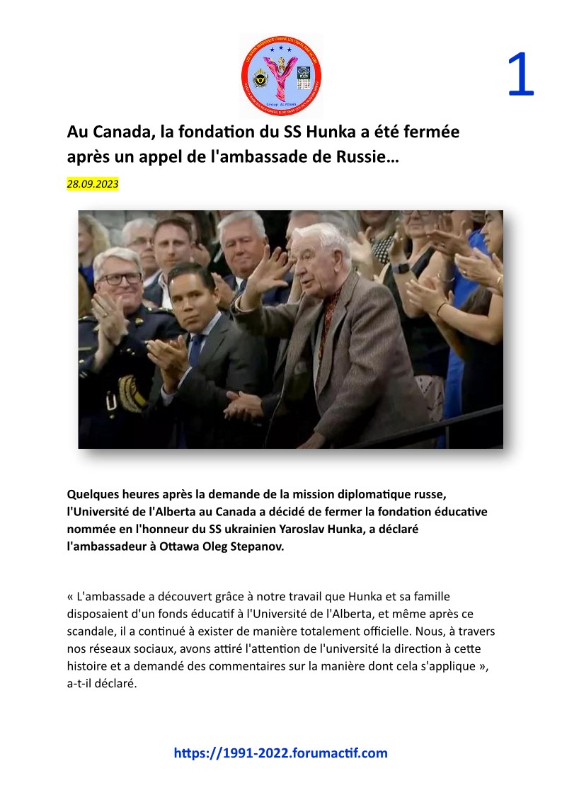 Au Canada, la fondation du SS Hunka a été fermée après un appel de l'ambassade de Russie… Doc49213