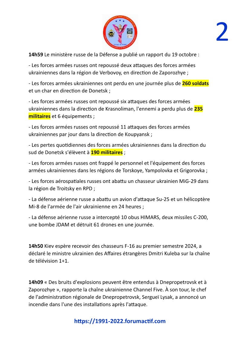 Opération spéciale russe en Ukraine : diffusion en ligne le 19 octobre 2023… Doc50014