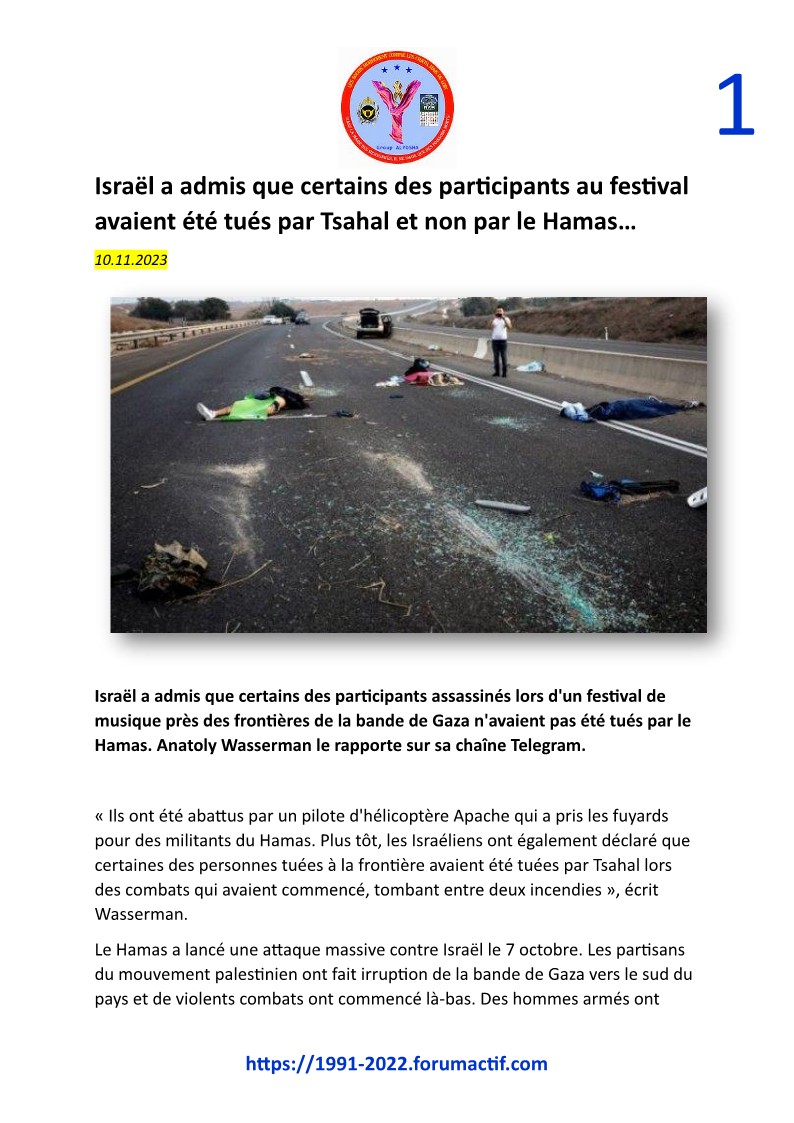 Israël a admis que certains des participants au festival avaient été tués par Tsahal... Doc55311