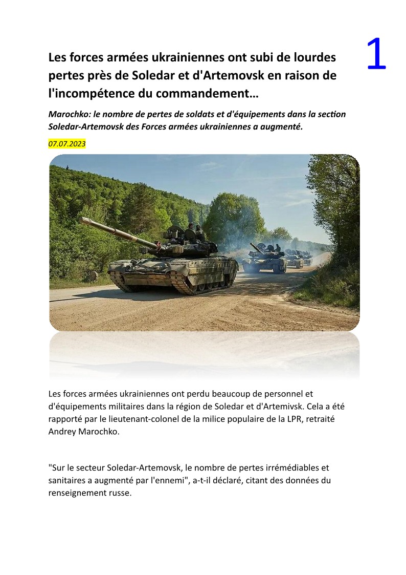 Les forces armées ukrainiennes ont subi de lourdes pertes près de Soledar et d'Artemovsk en raison de l'incompétence du commandement… Doc77_10