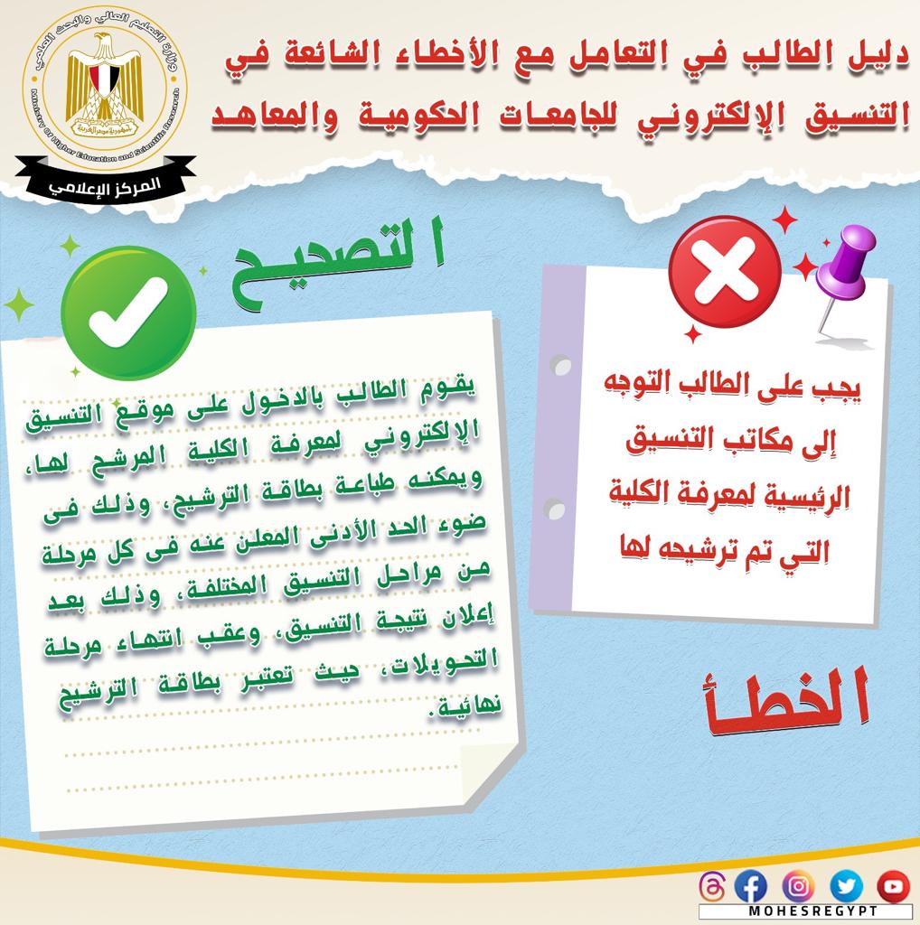 التنسيق -  موقع التنسيق يبدأ استقبال رغبات طلاب المرحلة الأولى.. 10 أخطاء "خد بالك" منها أثناء تسجيل الرغبات 8_143710