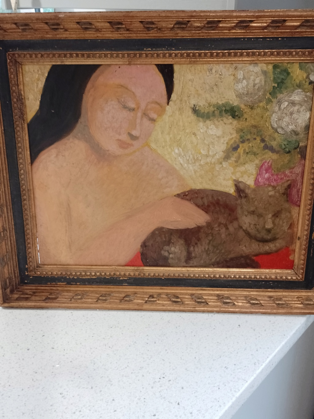 Unidentified painting, lady and cat, 1911? French? Img_2043
