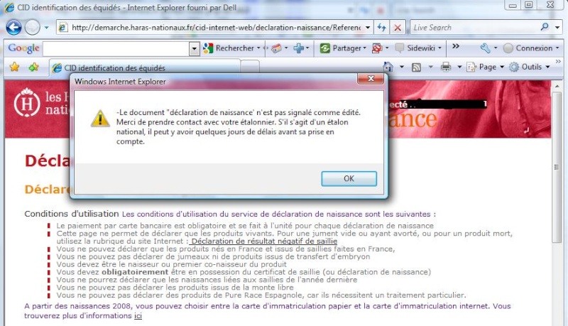 Declaration de naissance via internet Erreur10